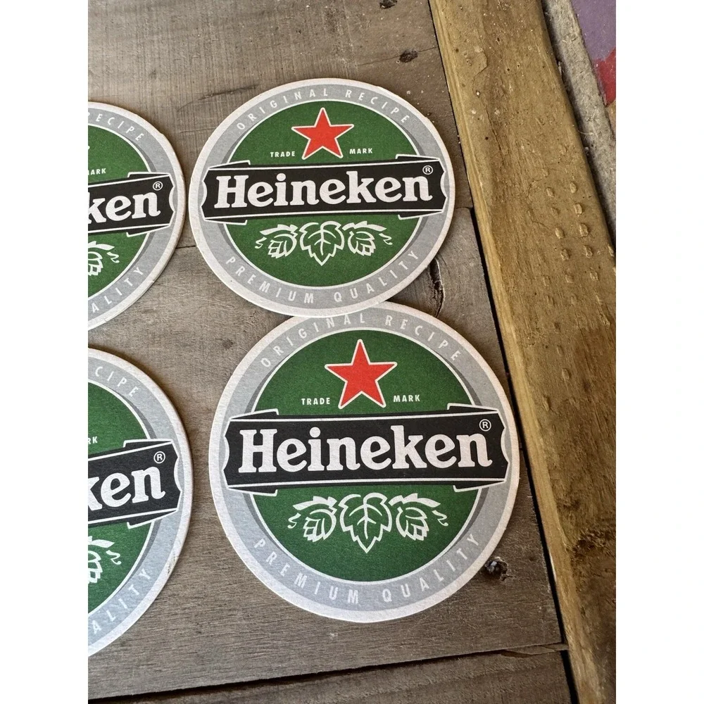 10 Heineken Beer Coasters Circle Double Sided Cardboard Vintage W/ Foam‎ Skimmer